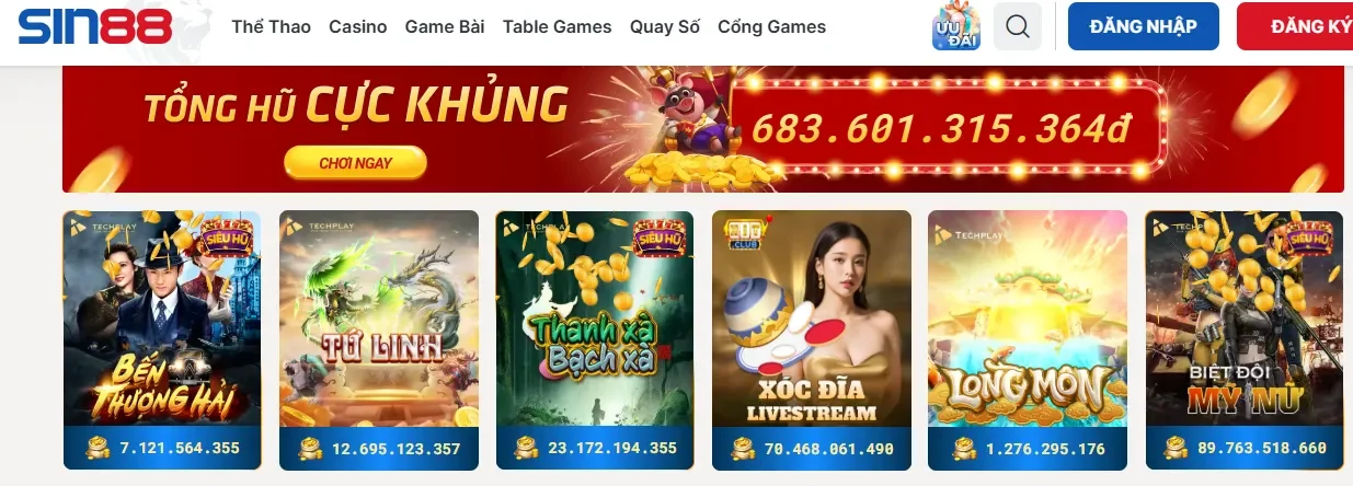 Khuyến mãi, nổ hũ siêu khủng tại Sin88